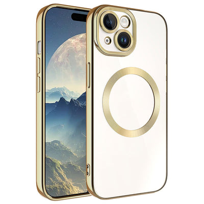 Apple iPhone 15 Kılıf M-safe Wireless Şarj Özellikli Zore Setro Silikon Gümüş