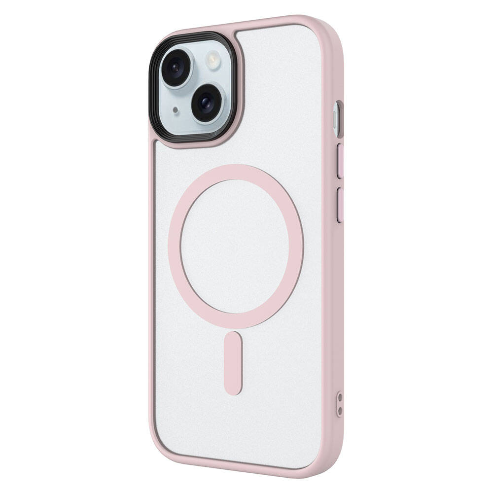 Apple iPhone 15 Kılıf Mat Arka Yüzey Wireless Şarj Özellikli Zore Flet M-safe Kapak Pembe