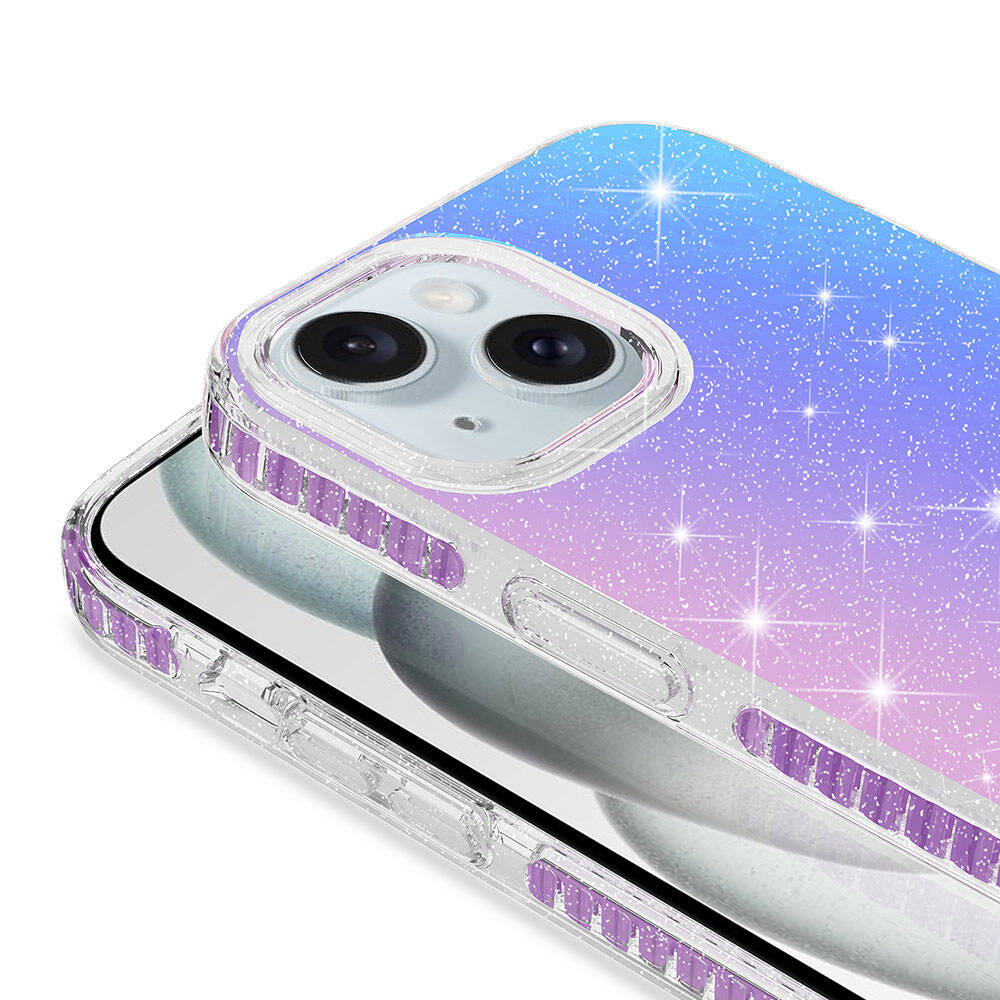 Apple iPhone 15 Kılıf Parlak Renk Geçişli Zore Velle Kapak Mor