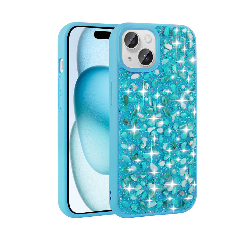Apple iPhone 15 Kılıf Parlak Taşlı Tasarım Zore Linea Diamond Kapak Lacivert