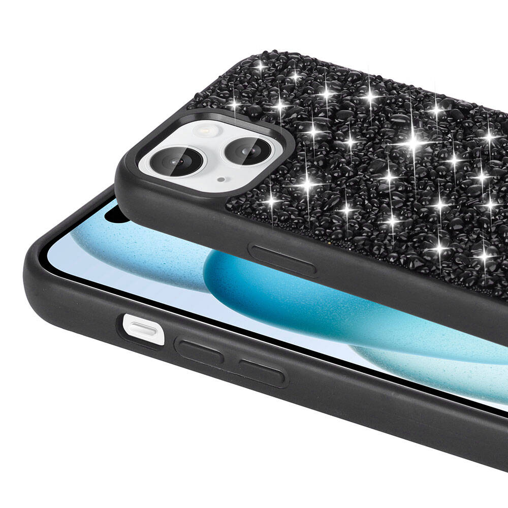 Apple iPhone 15 Kılıf Parlak Taşlı Tasarım Zore Linea Diamond Kapak Pembe