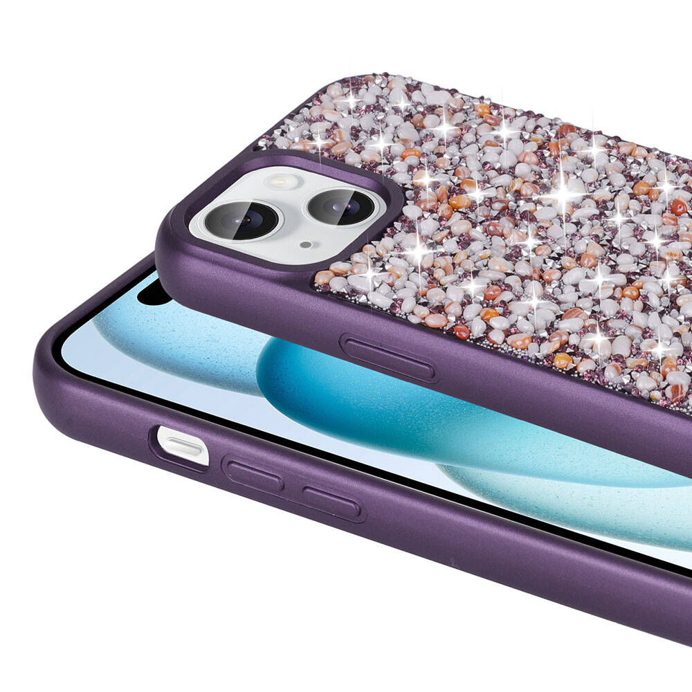 Apple iPhone 15 Kılıf Parlak Taşlı Tasarım Zore Linea Diamond Kapak Beyaz