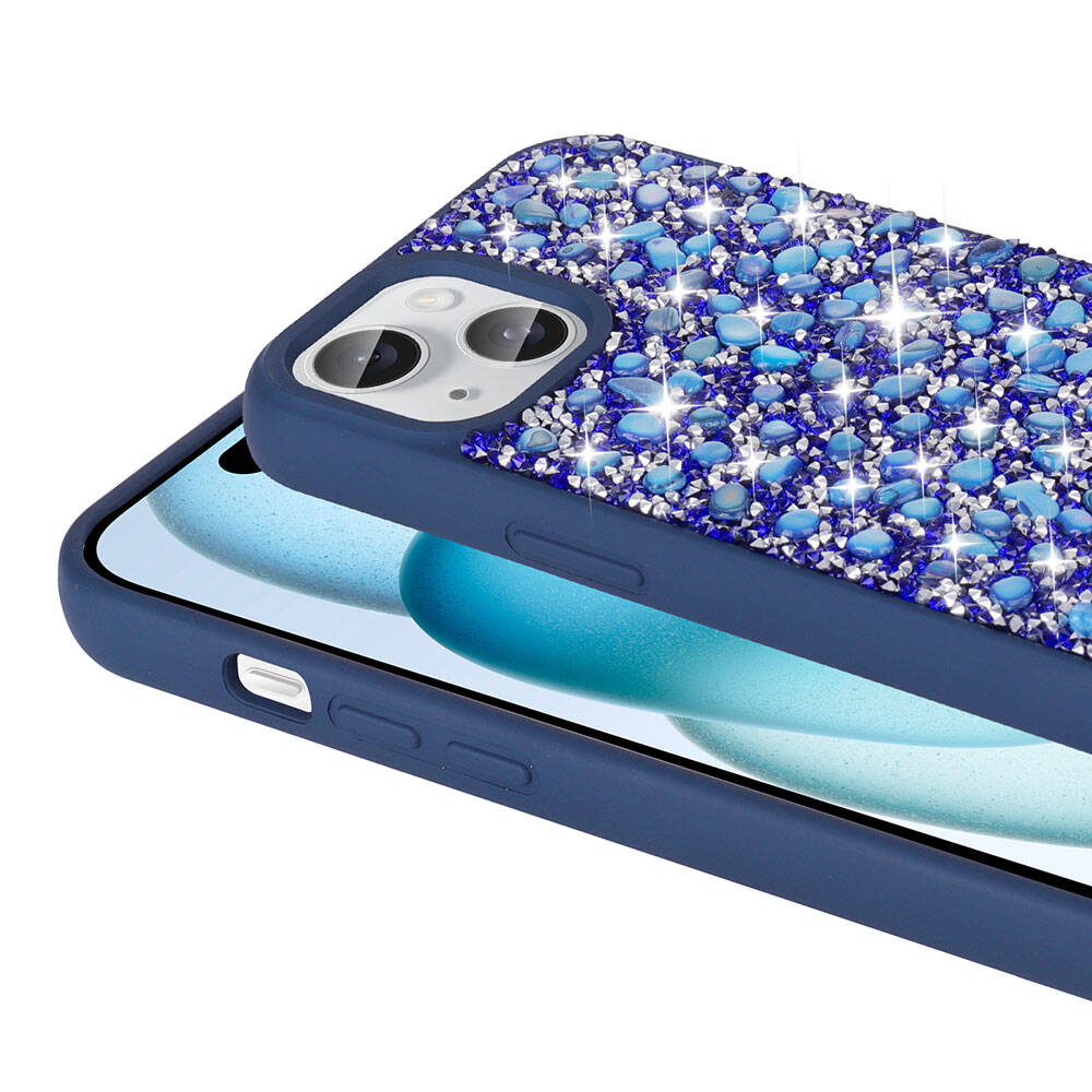 Apple iPhone 15 Kılıf Parlak Taşlı Tasarım Zore Linea Diamond Kapak Derin Mor