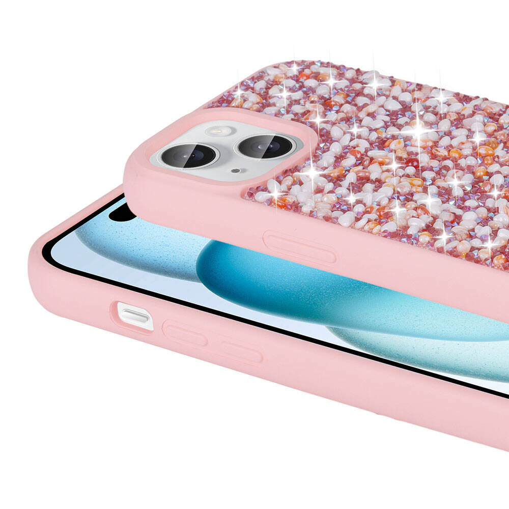 Apple iPhone 15 Kılıf Parlak Taşlı Tasarım Zore Linea Diamond Kapak Derin Mor