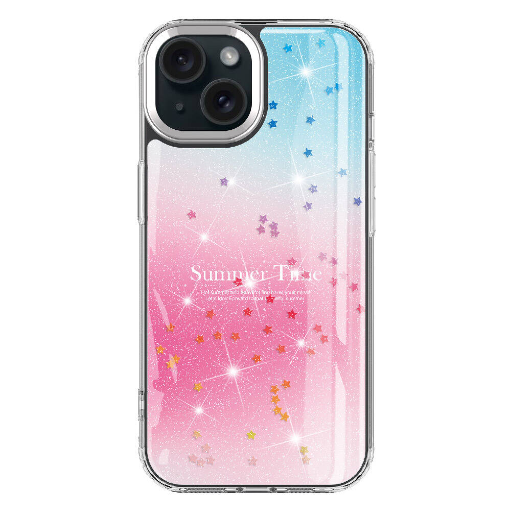 Apple iPhone 15 Kılıf Simli Desenli Parlak Zore Task Kapak Pembe