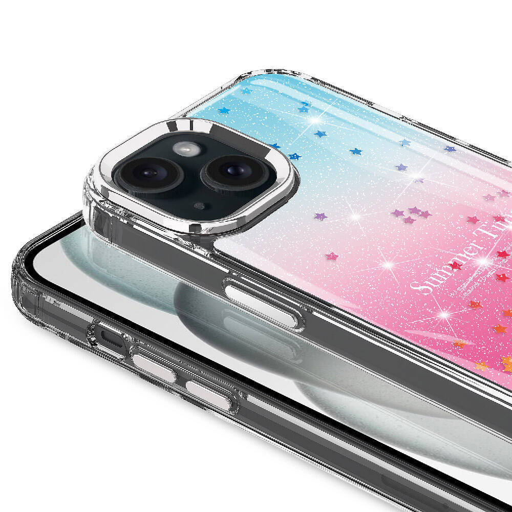 Apple iPhone 15 Kılıf Simli Desenli Parlak Zore Task Kapak Mavi