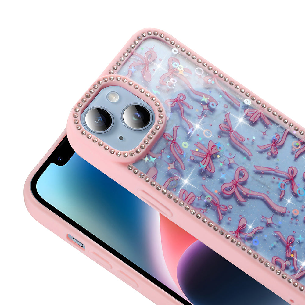 Apple iPhone 15 Kılıf Taşlı ve Simli Tasarım Zore Azra Kapak Pembe