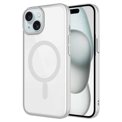 Apple iPhone 15 Kılıf Wireless Şarj Özellikli Sert PC Zore Mat Riksos M-safe Kapak Gümüş