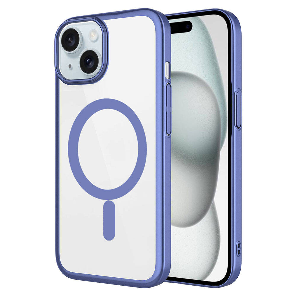 Apple iPhone 15 Kılıf Wireless Şarj Özellikli Sert PC Zore Mat Riksos M-safe Kapak Mavi