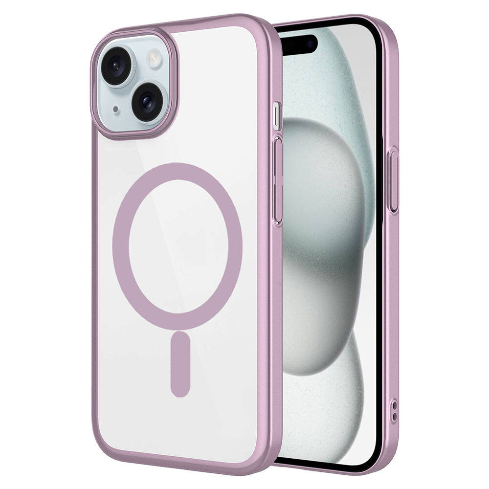 Apple iPhone 15 Kılıf Wireless Şarj Özellikli Sert PC Zore Mat Riksos M-safe Kapak Gri