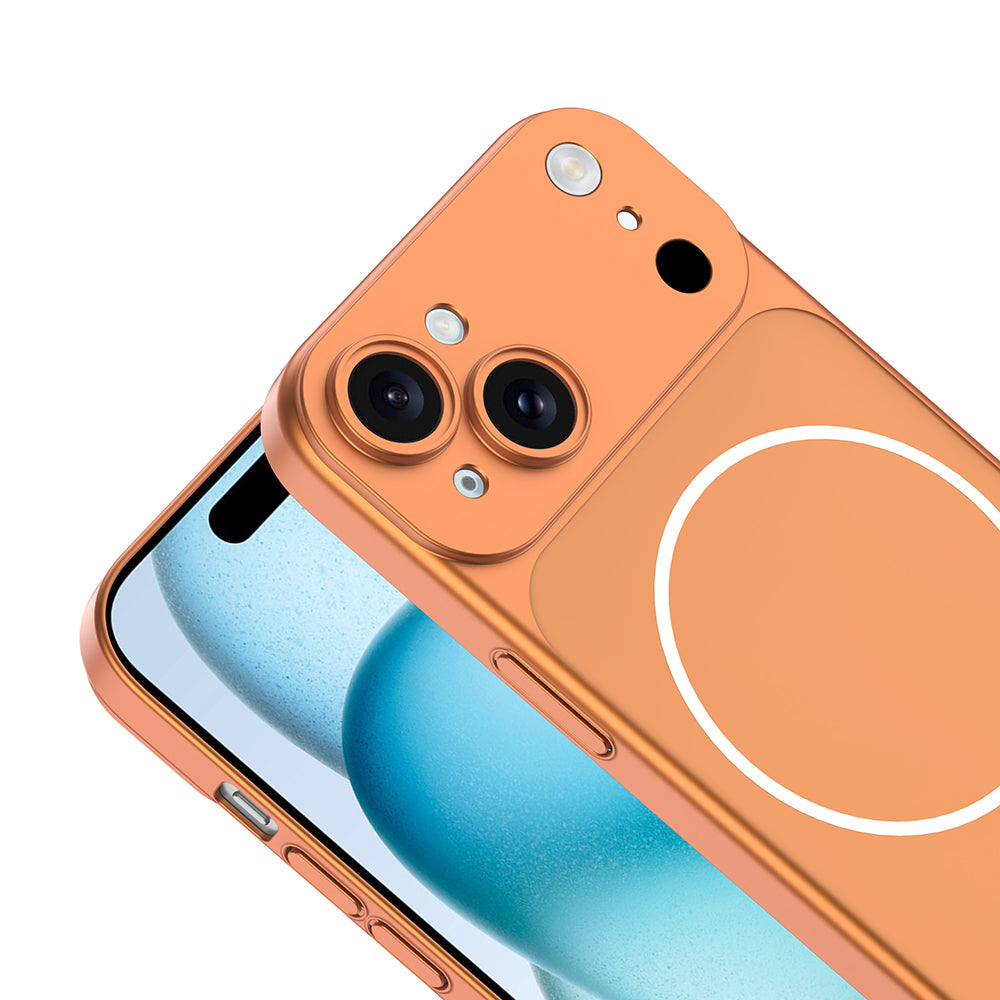 Apple iPhone 15 Kılıf Zore M-Safe Şarj Özellikli Kamera Korumalı Spark Kapak Gümüş