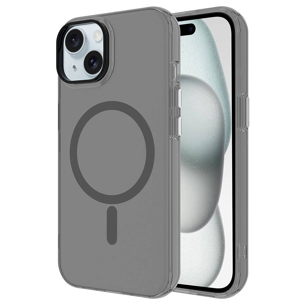 Apple iPhone 15 Kılıf Zore M-safe Şarj Özellikli Buzlu Transparan C-Pro Sert Kapak Koyu Gri