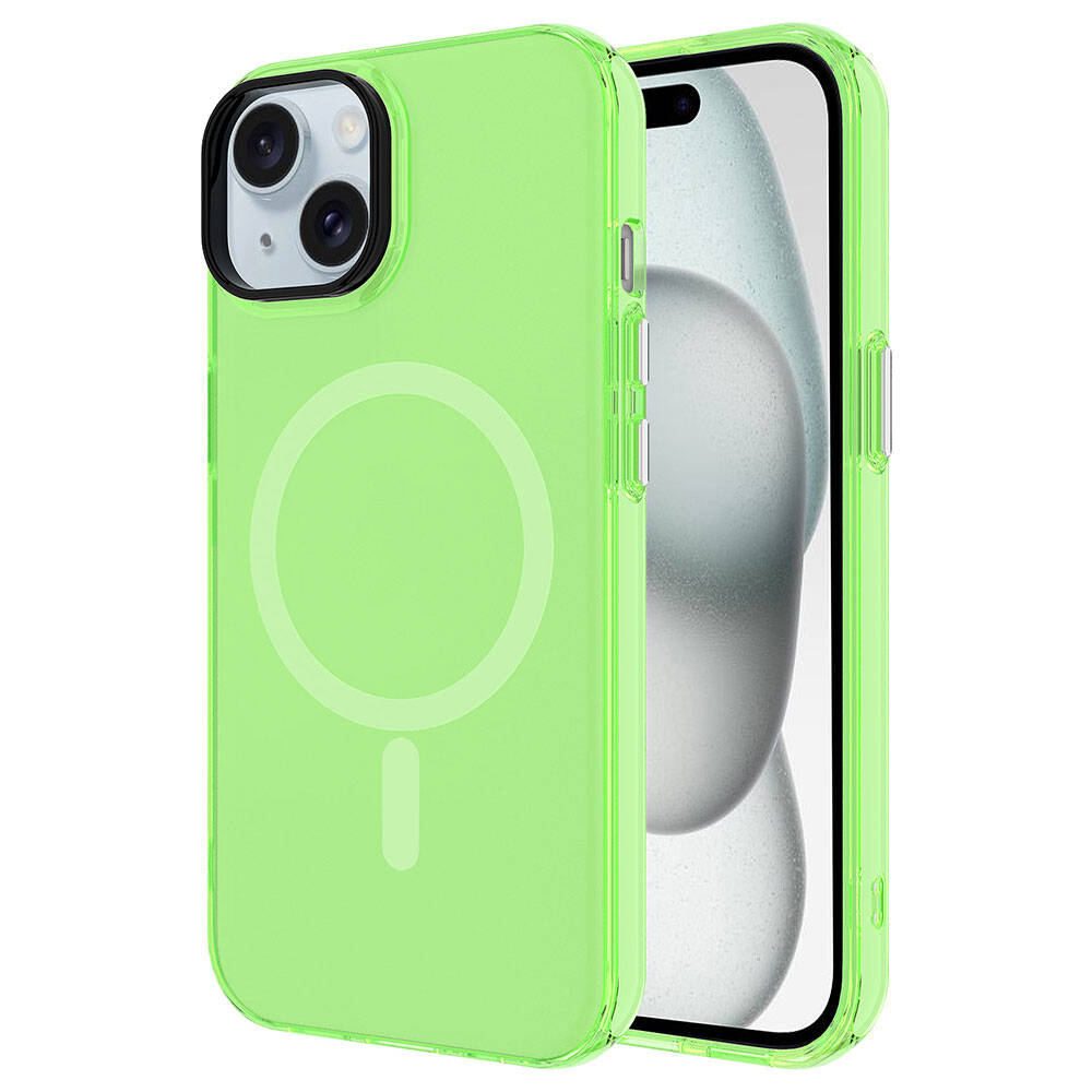 Apple iPhone 15 Kılıf Zore M-safe Şarj Özellikli Buzlu Transparan C-Pro Sert Kapak Yeşil