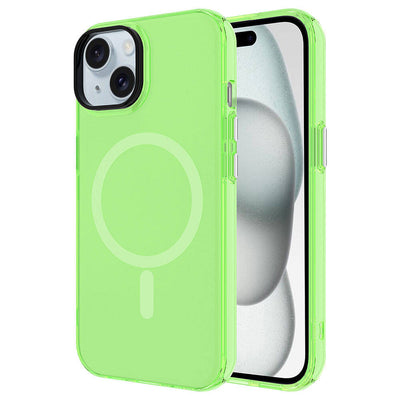 Apple iPhone 15 Kılıf Zore M-safe Şarj Özellikli Buzlu Transparan C-Pro Sert Kapak Yeşil