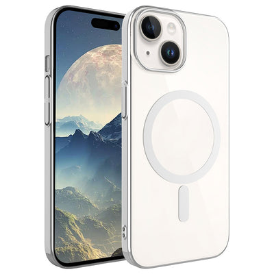 Apple iPhone 15 Kılıf Zore Wireless Şarj Özellikli Pixel M-safe Kapak Gümüş