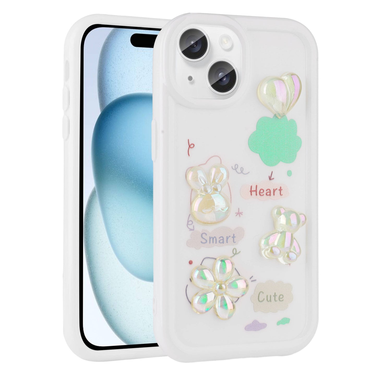 Apple iPhone 15 Plus Kılıf Kabartma Figürlü Parlak Zore Toys Silikon Kapak Mor
