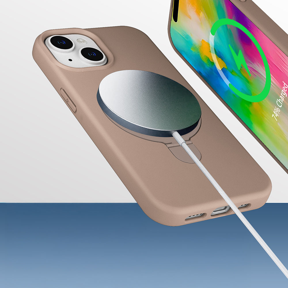 Apple iPhone 15 Plus Kılıf M-safe Şarj Özellikli Standlı Zore Samara Kapak Pembe