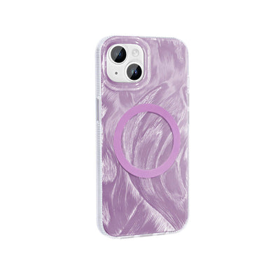 Apple iPhone 15 Plus Kılıf M-safe Şarj Özellikli Fırça Boya Desenli Zore Palet Kapak Pembe