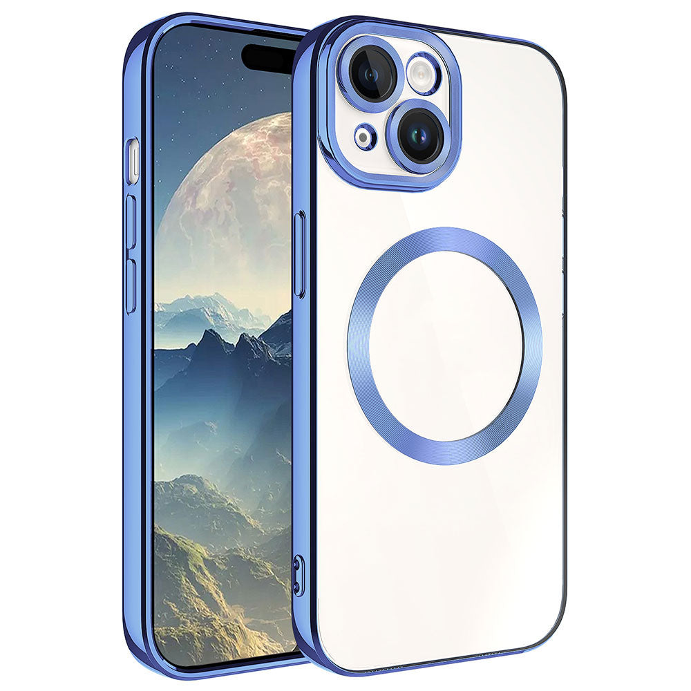 Apple iPhone 15 Plus Kılıf M-safe Wireless Şarj Özellikli Zore Setro Silikon Sierra Mavi