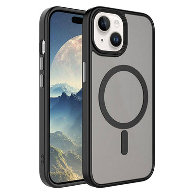 Apple iPhone 15 Plus Kılıf Mat Arka Yüzey Wireless Şarj Özellikli Zore Flet M-safe Kapak Sarı