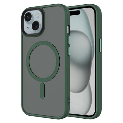 Apple iPhone 15 Plus Kılıf Mat Arka Yüzey Wireless Şarj Özellikli Zore Flet M-safe Kapak Koyu Yeşil
