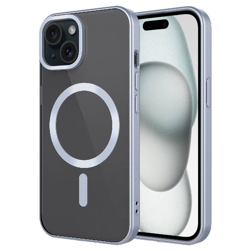 Apple iPhone 15 Plus Kılıf Mat Tasarımlı M-safe Wireless Şarj Özellikli Zore Mat Setro Kapak Gümüş
