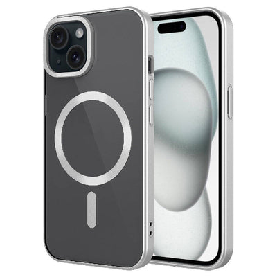 Apple iPhone 15 Plus Kılıf Mat Tasarımlı M-safe Wireless Şarj Özellikli Zore Mat Setro Kapak Gümüş