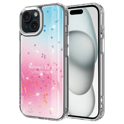 Apple iPhone 15 Plus Kılıf Simli Desenli Parlak Zore Task Kapak Mavi