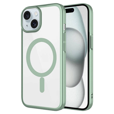 Apple iPhone 15 Plus Kılıf Wireless Şarj Özellikli Sert PC Zore Mat Riksos M-safe Kapak Yeşil
