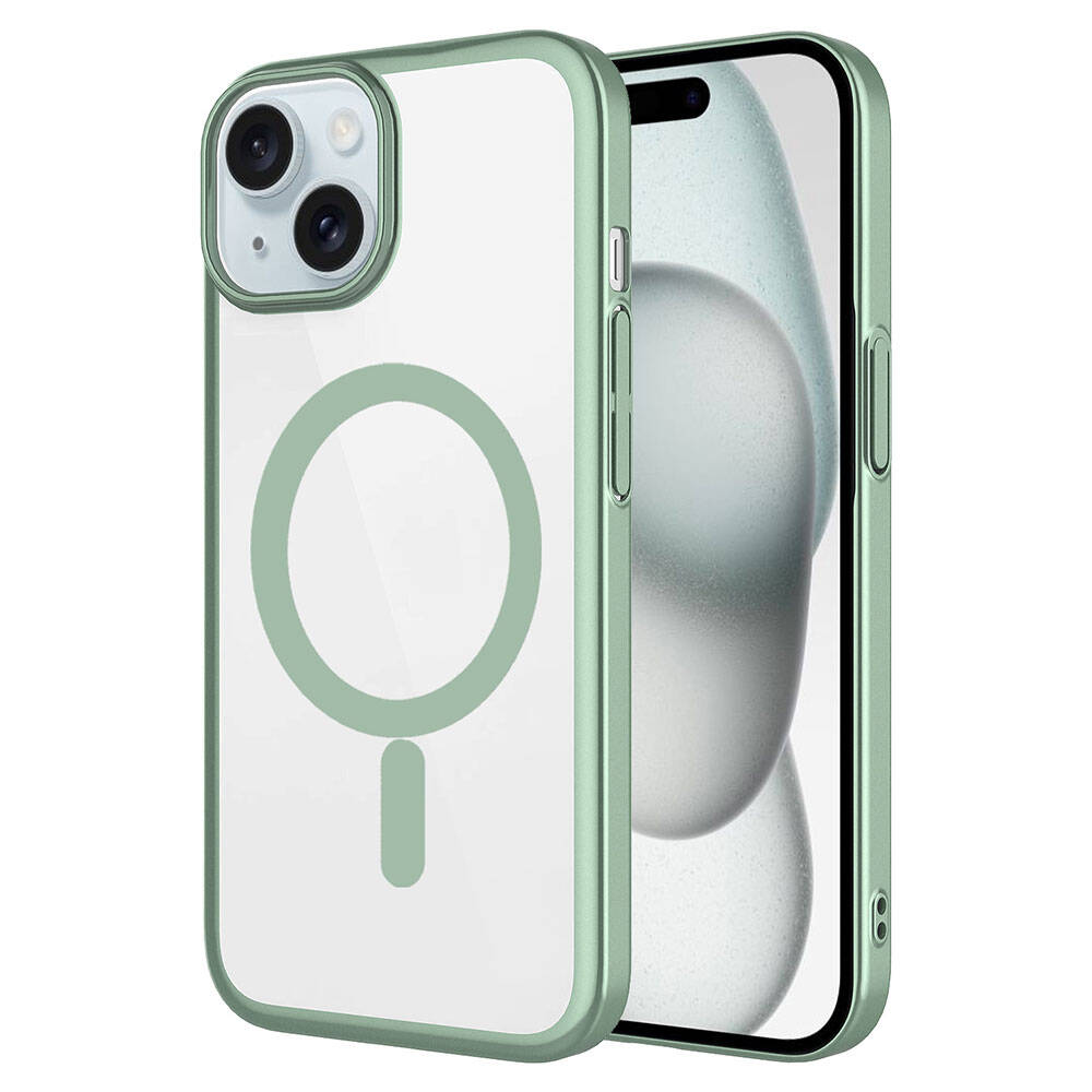 Apple iPhone 15 Plus Kılıf Wireless Şarj Özellikli Sert PC Zore Mat Riksos M-safe Kapak Pembe
