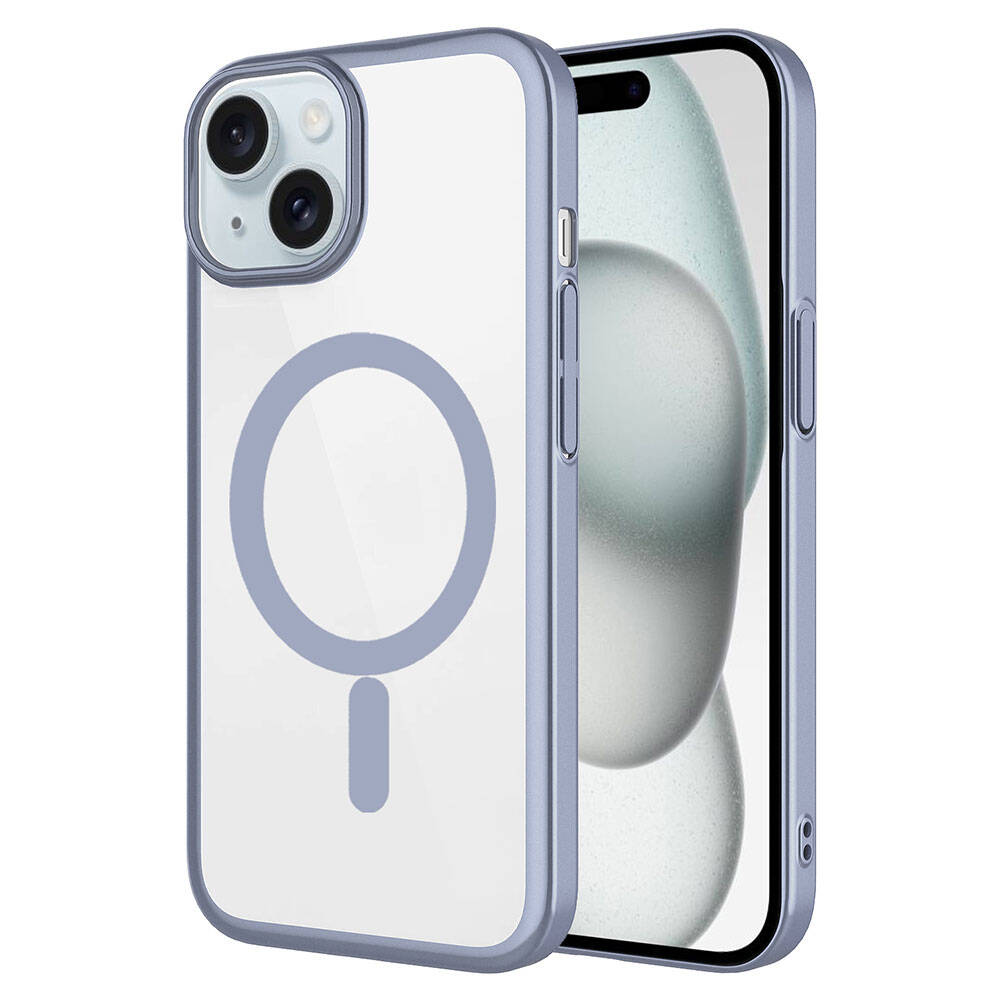 Apple iPhone 15 Plus Kılıf Wireless Şarj Özellikli Sert PC Zore Mat Riksos M-safe Kapak Gri