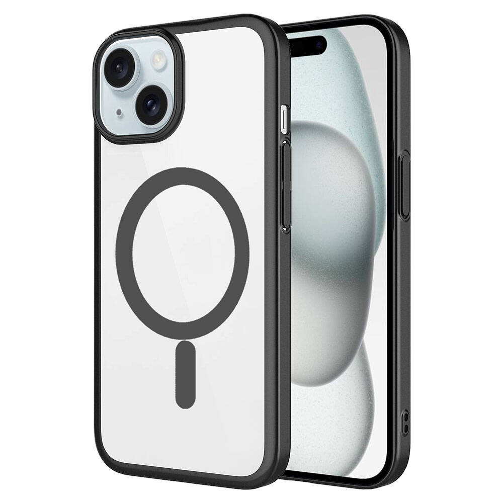 Apple iPhone 15 Plus Kılıf Wireless Şarj Özellikli Sert PC Zore Mat Riksos M-safe Kapak Siyah