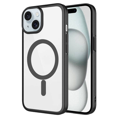 Apple iPhone 15 Plus Kılıf Wireless Şarj Özellikli Sert PC Zore Mat Riksos M-safe Kapak Siyah