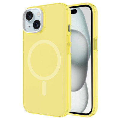 Apple iPhone 15 Plus Kılıf Zore M-safe Şarj Özellikli Buzlu Transparan C-Pro Sert Kapak Sarı