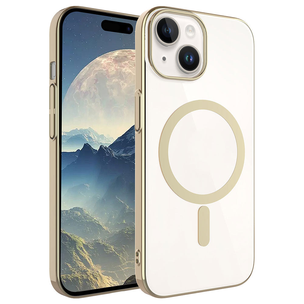 Apple iPhone 15 Plus Kılıf Zore Wireless Şarj Özellikli Pixel M-safe Kapak Gold