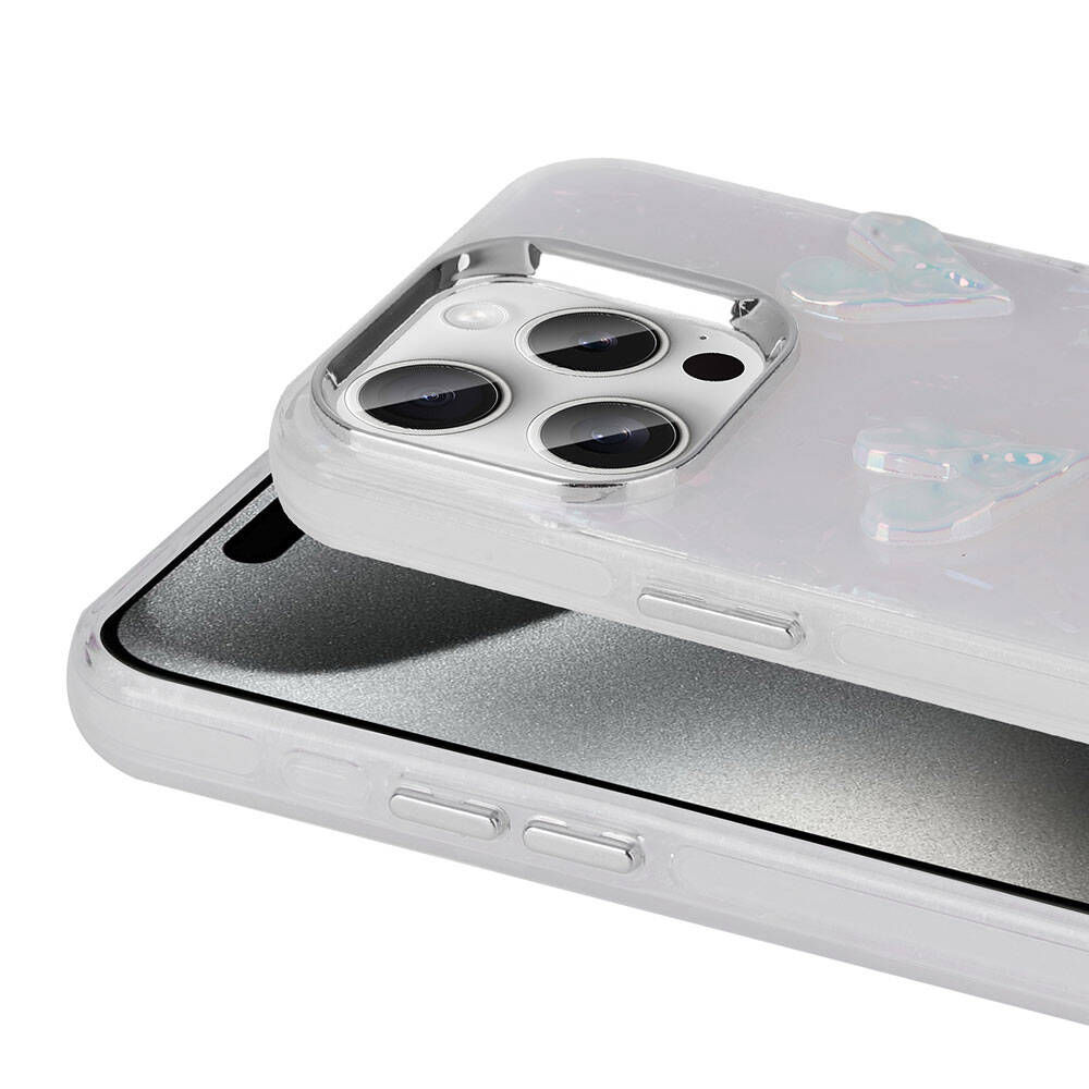 Apple iPhone 15 Pro Kılıf Kabartma Figürlü Parlak Zore Eralli Silikon Kapak Kelebek