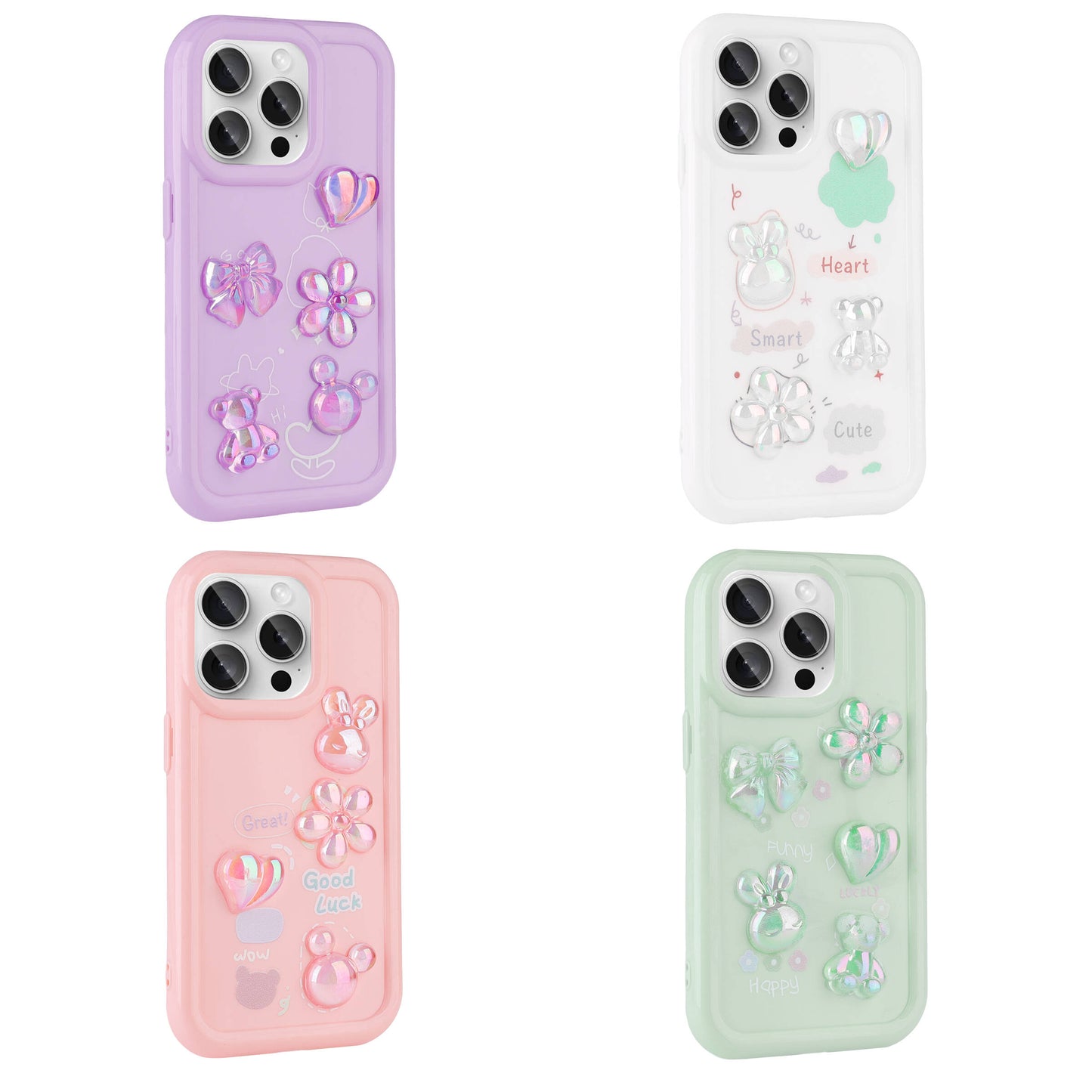 Apple iPhone 15 Pro Kılıf Kabartma Figürlü Parlak Zore Toys Silikon Kapak Beyaz