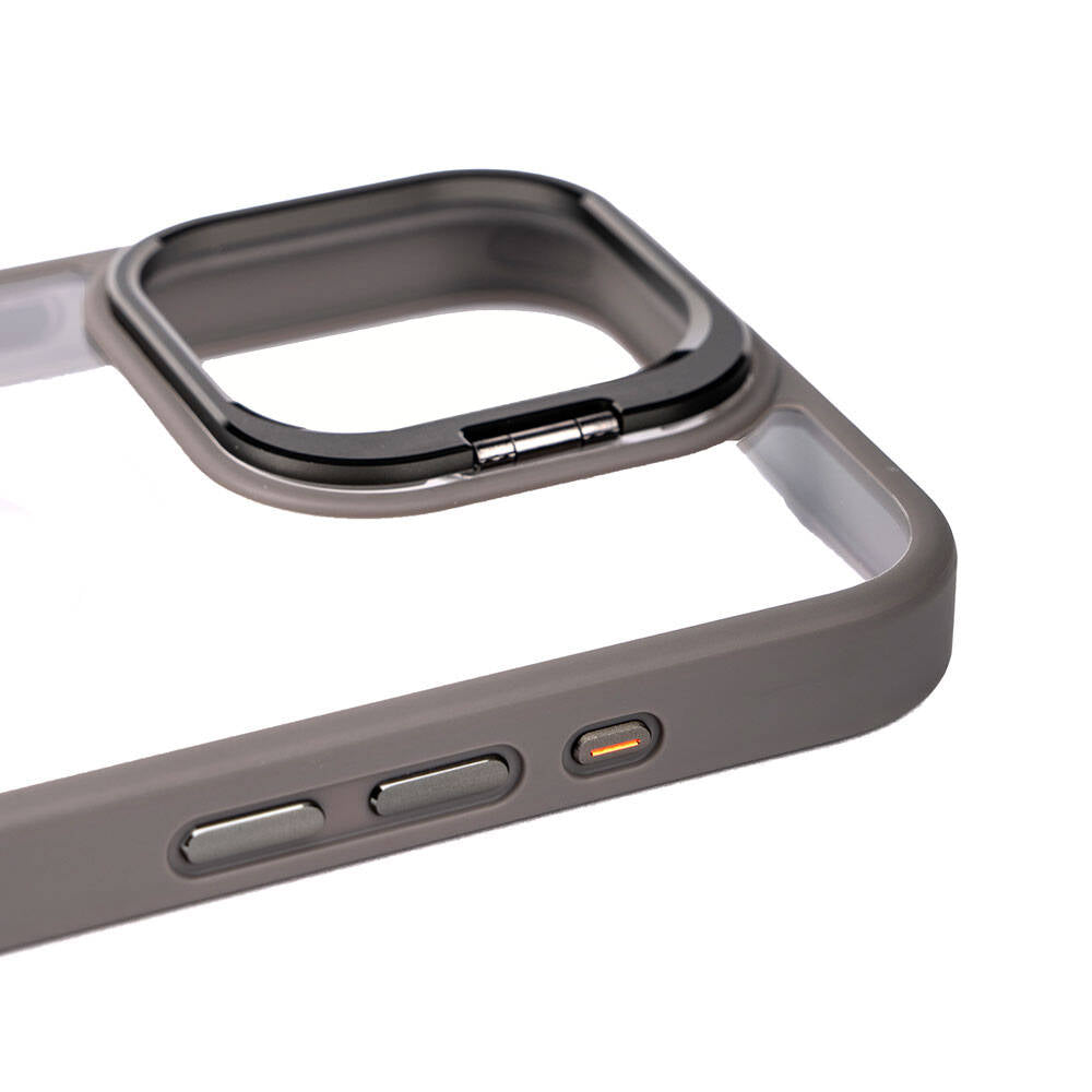 Apple iPhone 15 Pro Kılıf Kamera Lens Korumalı Standlı Zore Klon Lensli Kapak Gri