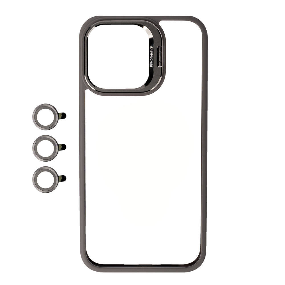 Apple iPhone 15 Pro Kılıf Kamera Lens Korumalı Standlı Zore Klon Lensli Kapak Gri