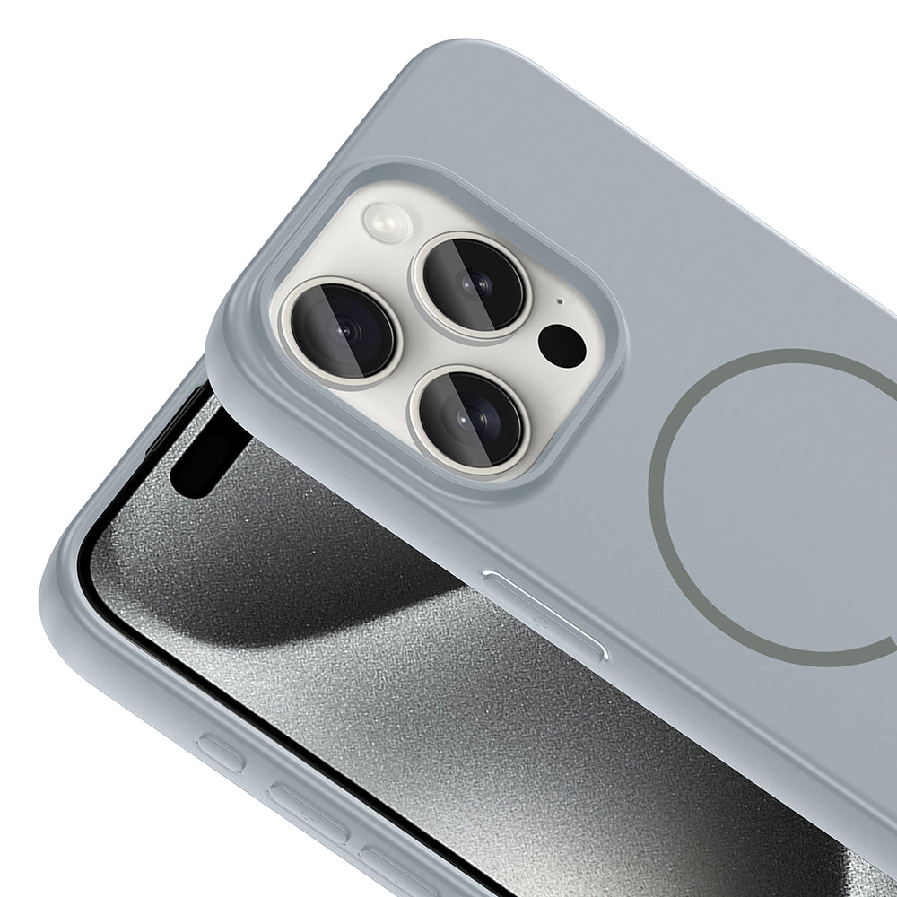 Apple iPhone 15 Pro Kılıf M-safe Şarj Özellikli Zore Meta Kapak Titanyum-Gri