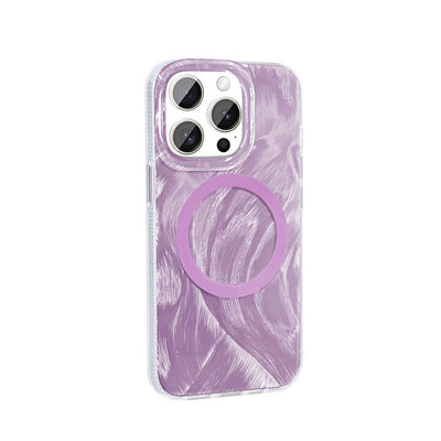 Apple iPhone 15 Pro Kılıf M-safe Şarj Özellikli Fırça Boya Desenli Zore Palet Kapak Pembe