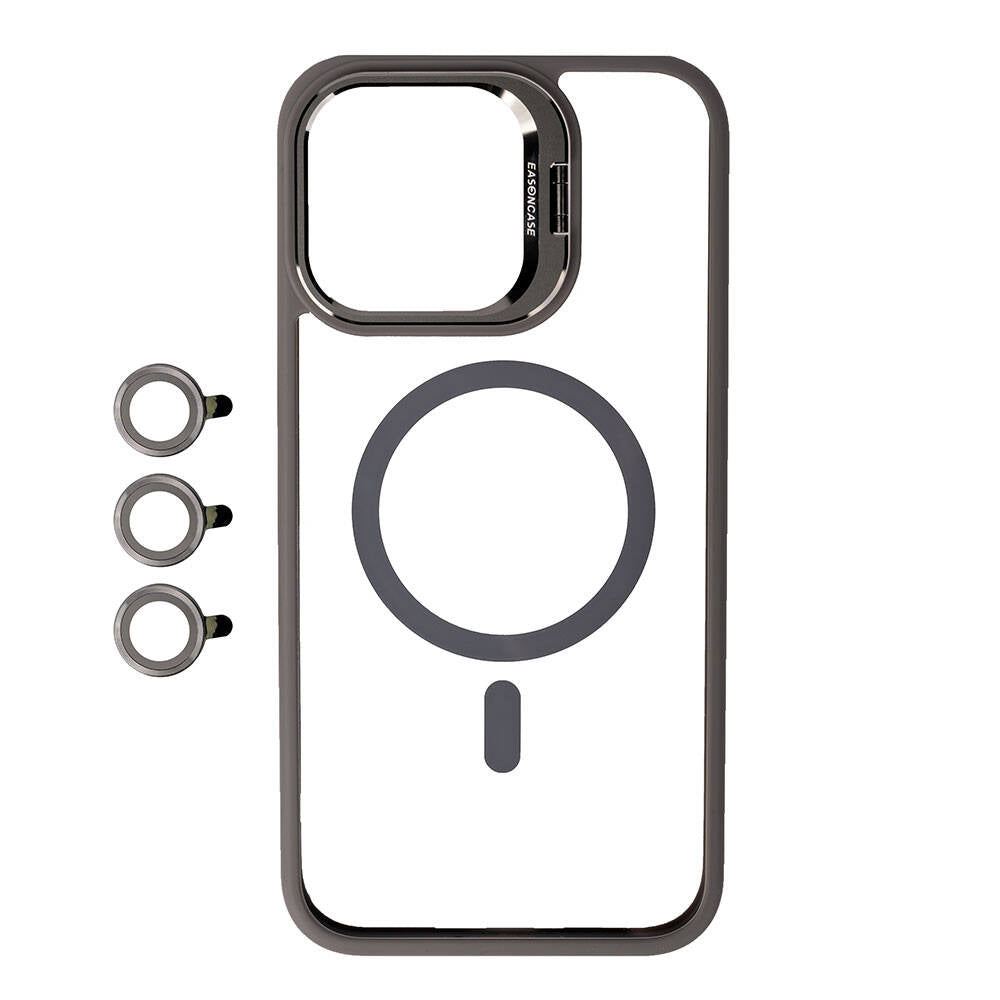 Apple iPhone 15 Pro Kılıf M-safe Şarj Özellikli Standlı Zore M-safe Klon Lensli Kapak Lacivert