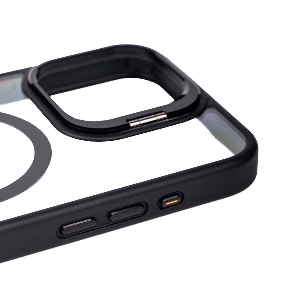 Apple iPhone 15 Pro Kılıf M-safe Şarj Özellikli Standlı Zore M-safe Klon Lensli Kapak Lacivert