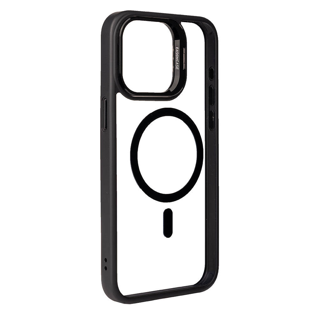 Apple iPhone 15 Pro Kılıf M-safe Şarj Özellikli Standlı Zore M-safe Klon Lensli Kapak Turuncu