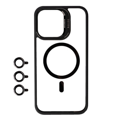 Apple iPhone 15 Pro Kılıf M-safe Şarj Özellikli Standlı Zore M-safe Klon Lensli Kapak Siyah