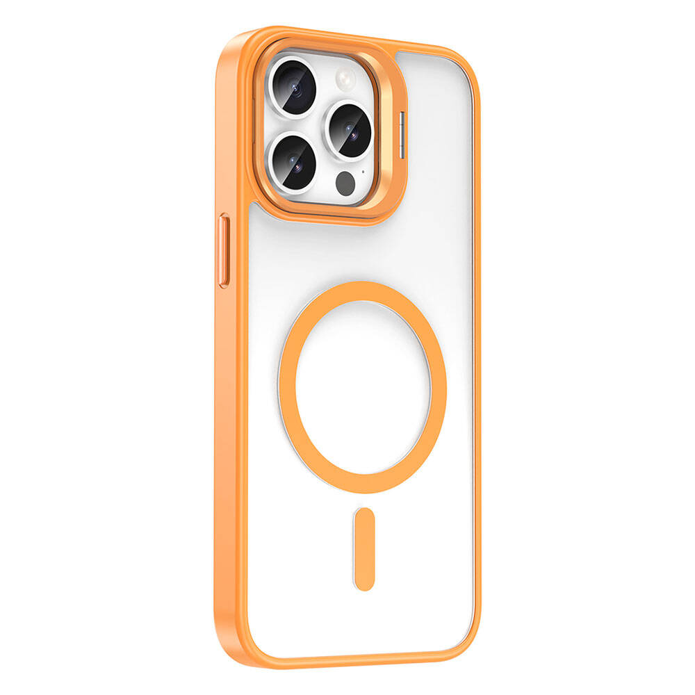 Apple iPhone 15 Pro Kılıf M-safe Şarj Özellikli Standlı Zore M-safe Klon Lensli Kapak Gri
