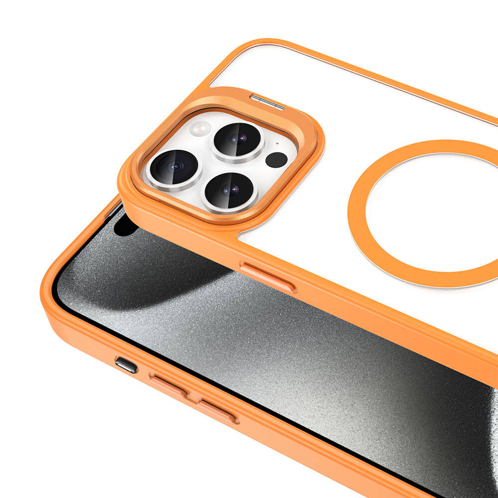 Apple iPhone 15 Pro Kılıf M-safe Şarj Özellikli Standlı Zore M-safe Klon Lensli Kapak Siyah