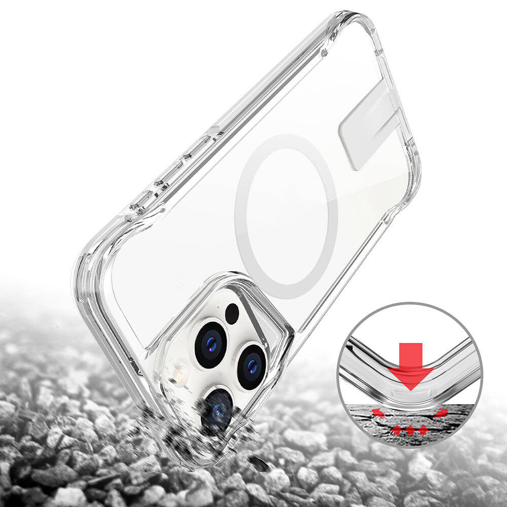 Apple iPhone 15 Pro Kılıf M-safe Şarj Özellikli Zore T-Max Standlı Kapak Renksiz