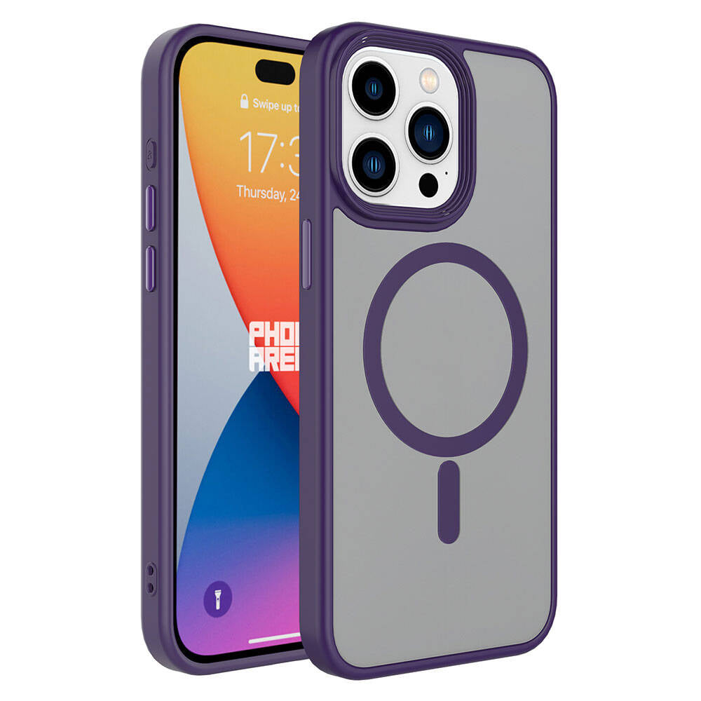 Apple iPhone 15 Pro Kılıf Mat Arka Yüzey Wireless Şarj Özellikli Zore Flet M-safe Kapak Siyah