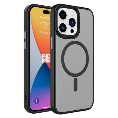 Apple iPhone 15 Pro Kılıf Mat Arka Yüzey Wireless Şarj Özellikli Zore Flet M-safe Kapak Siyah